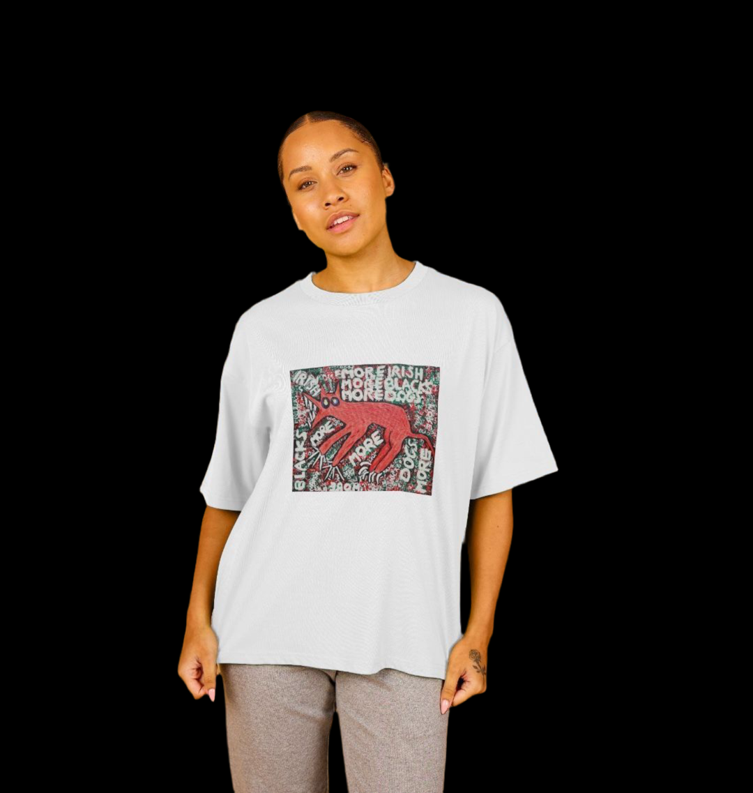 "MORE" WOMEN'S OVERSIZED TEE (FRONTAL GRAPHIC) IN WHITE