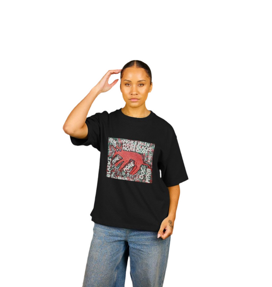 "MORE" WOMEN'S OVERSIZED TEE (FRONTAL GRAPHIC) IN BLACK