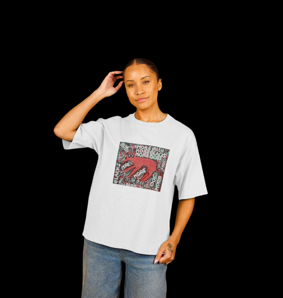 "MORE" WOMEN'S OVERSIZED TEE (FRONTAL GRAPHIC) IN WHITE