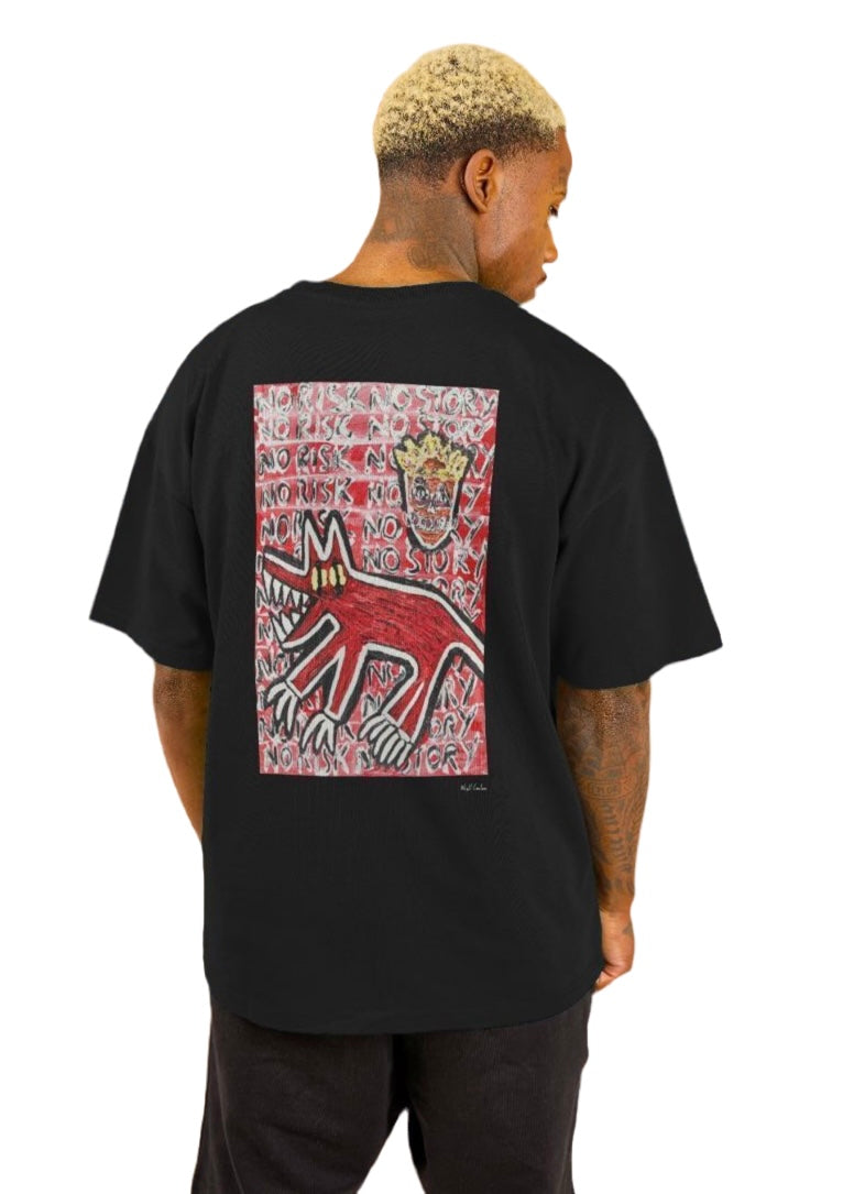 "NO RISK, NO STORY" MEN'S  OVERSIZED TEE (REVERSE GRAPHIC) IN BLACK