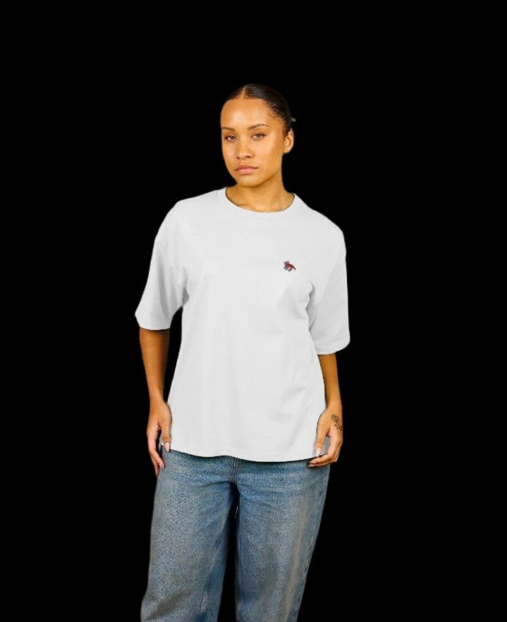 "ALL WE HAVE IS NOW" WOMEN'S OVERSIZED TEE (REVERSE GRAPHIC) IN WHITE